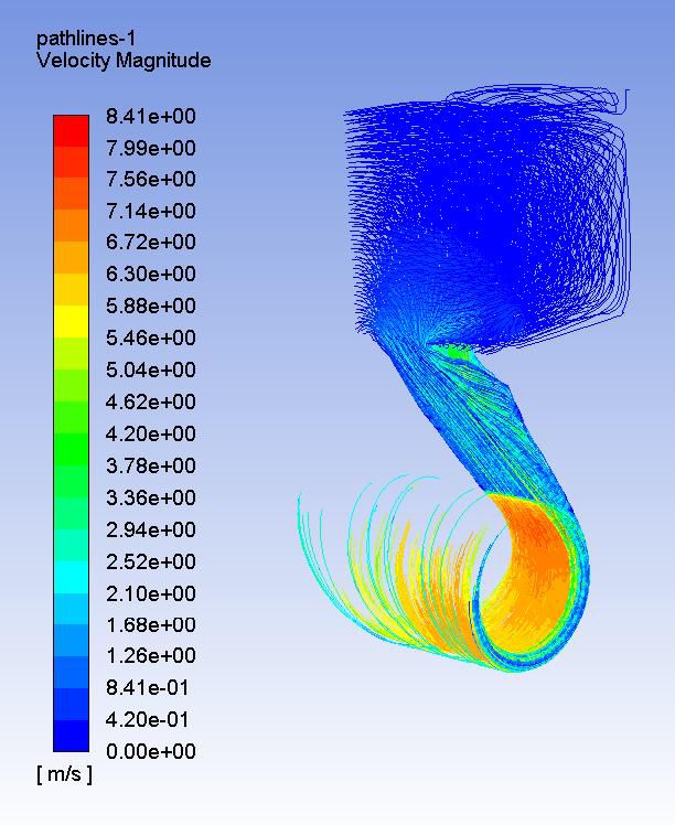 CFD particle tracks inside a cyclone separator